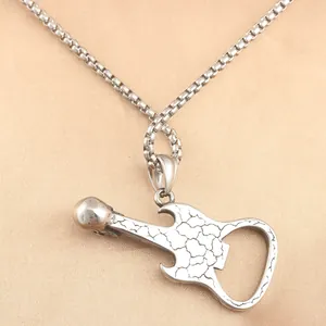 Punk style stainless steel skull guitar pendant necklace with bottle opener feature