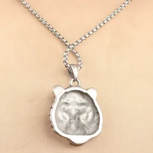 Punk style stainless steel tiger head pendant necklace with box chain for men and women