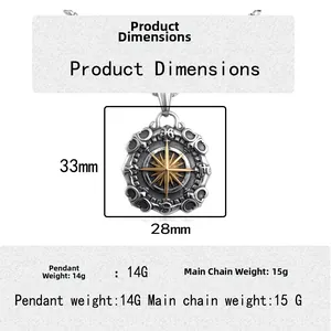 Collana con ciondolo a bussola retrò in acciaio inossidabile con misure 33mm x 28mm