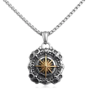 Collana con ciondolo a bussola vintage in acciaio inossidabile stile punk gotico