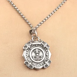 Pendente bussola vintage in acciaio inossidabile con cornice ottagonale su catena