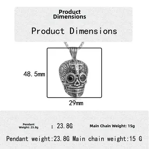 Colgante calavera punk de acero inoxidable con piedras negras y dimensiones