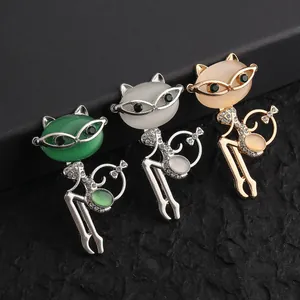 Lindo Broche De Opale De Gato De Moda Para Mujer Aleación De Zinc Diamantes De Imitación Incrustados Pin De Pecho Joyería Regalo
