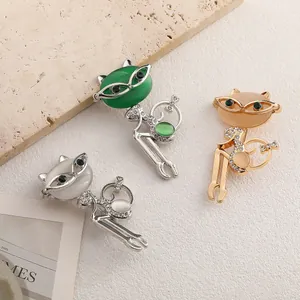 Set de broches elegantes de gato con piedras ojo de gato y cristales en tres colores