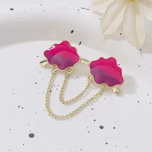 Creative Double Cloud Brooch With Metal Chain Tassel Alloy Enamel Drip Oil Pin Women Fashion Bag Clothing Accessory