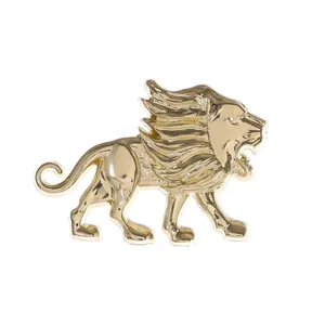 Broche de león dorado pulido con acabado espejo, pin de solapa vintage de aleación metálica
