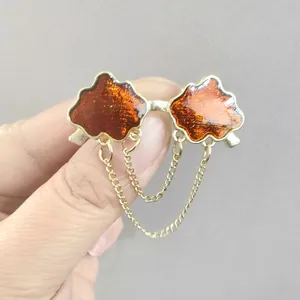 Orange cloud brooch set with gold double chain fringe for fashion accessories