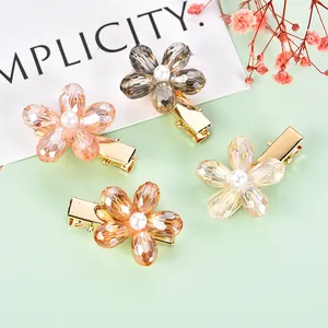 Koreanischer Stil Legierung Blume Haarklammer Mit Kunstperle Kristallperlen Kleine Elegante Seitenklammer Für Damen Täglicher Haarschmuck