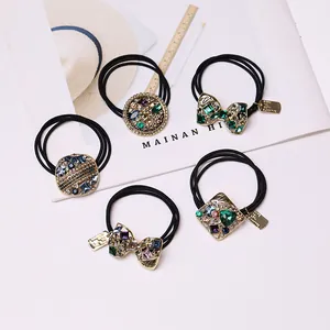 Luxus Legierung Strass Schleife Haargummi Elegantes Kristall Haarseil Für Damen Hochelastische Scrunchies Mode Kopfschmuck Accessoire