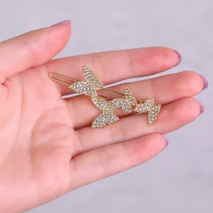 Elegante Strass Schmetterling Haarspange Legierung Froschklemme Gold Silber Kristall Seitenclip Haarschmuck Für Damen Hochzeit
