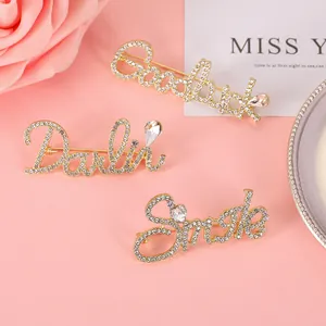Alloy Letter Brooch Pin For Women Gold Silver Plated Rhinestone Crystal Goodluck Darling Smile Queen Brooches Decor Gift