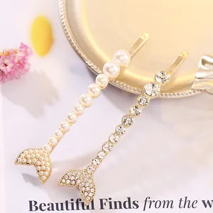 Set di eleganti fermagli per capelli con coda di pesce, perle e strass su metallo