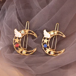 Pince à Cheveux Ailes d'Ange Lune Étoile Strass Alliage Plaqué Or Style Coréen Doux Accessoires de Cheveux pour Femmes