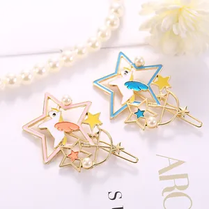 Süße Legierung Emaille Tier Stern Mond Haarklammer Für Damen Mädchen Einhorn Katze Hase Blume Künstliche Perle Strass Haarnadel
