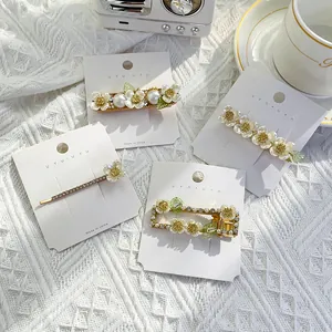 Flower Hair Clips With Faux Artificial Pearl Rhinestone Alloy Resin Cherry Blossom Duckbill Barrette For Women Girls Elegant Sweet