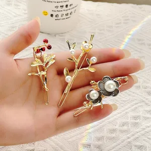 Fermaglio per Capelli a Forma di Fiore e Ciliegia in Stile Coreano Con Perla Artificial Sintetica Clip Laterale Dolce Accessori per Capelli