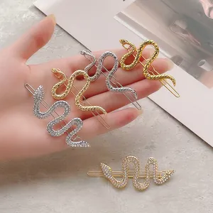 Pinza de Pelo con Forma de Serpiente de Aleación Vintage con Diamantes de Imitación para Mujer Pasador Lateral de Metal Dorado Plateado Accesorios de Peluquería