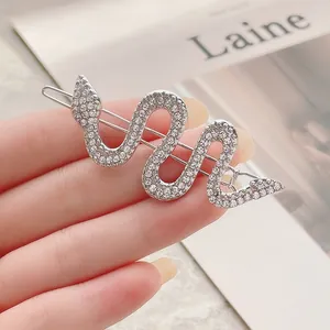 Pasador de serpiente plateado brillante con diamantes de imitación para peinados