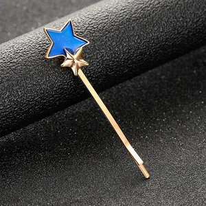 Pince à Cheveux Étoile de Style Japonais Doux pour Femme Alliage d'Or Bleu Paillettes Barrette Bijoux de Cheveux