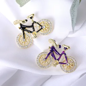 Elegant Alloy Rhinestone Bicycle Brooch Pin With Enamel Drip Oil Finish Fashion Jewelry For Women Clothing Decoration Gift