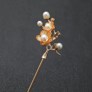 Vintage Κινεζικό Στυλ Hair Stick από Κράμα Με Κομψό Άνθος Δαμασκηνιάς Και Ψεύτικο Μαργαριτάρι Ρετρό Φουρκέτα για Γυναίκες Hanfu