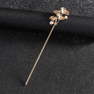 Elegant gold ginkgo leaf hair pin with white pearls for traditional Chinese hairstyles