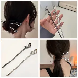 Pic à Cheveux en Métal Liquide Irrégulier Alliage Vague Rétro Minimaliste Accessoires de Coiffure pour Femmes