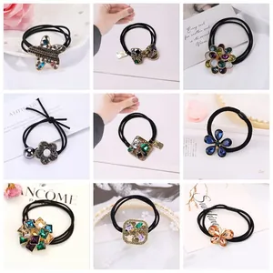 Gomas De Pelo De Aleación Con Lazo Flor Estrella De Mar Strass Estilo Coreano Moda Gomas Elásticas De Cristal Para Mujeres Niñas Joyería