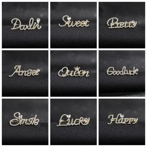 Fashion Alloy Rhinestone English Letter Brooch Personality Gold Silver Plated Corsage Pin Queen Lucky Happy Darling Smile Angel Jewelry For Women