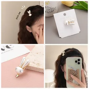 Schattige Konijn Kunstparel Haarclip Voor Vrouwen Goud Legering Eendenbekclip Zoete Dierlijke Haarspeld Voor Meisjes