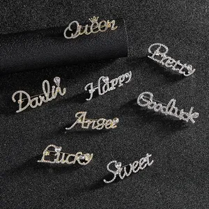 Sparkling rhinestone letter brooches set featuring Queen and Angel motifs for women