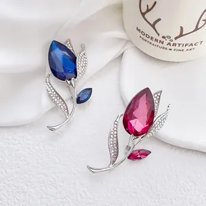 Broche Fleur de Tulipe Élégante pour Femme en Alliage de Zinc Avec Cristal et Strass Broche de Costume de Luxe Bijoux pour Mariage Banquet