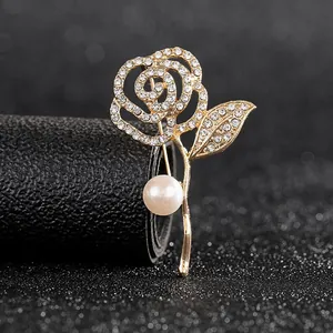 Élégante Broche Fleur de Rose pour Femmes Alliage Incrusté de Strass et Künstliche Perle Luxe pour Costume Manteau Écharpe Bijoux Cadeau