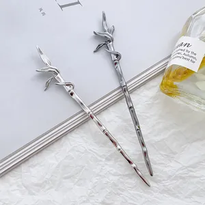 Vintage Bamboo Joint Leaf Alloy Hair Stick Minimalist Chinese Style Hair Fork Bun Maker For Women Fashion Hair Jewelry