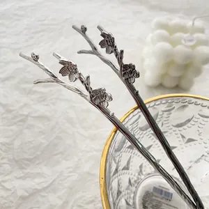 New Chinese Style Plum Blossom Alloy Hair Stick Vintage Minimalist Branch Shape Hair Pin For Women Hanfu Hair Accessories