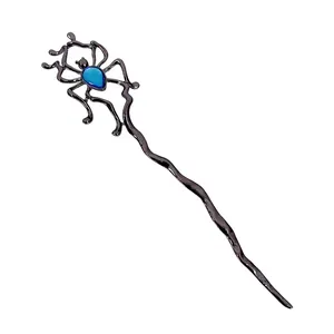 Spilla per capelli ragno gotico moderno con gemma blu e design in lega nera