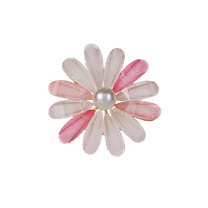 Elegant daisy sunflower brooch with pink gradient petals and a pearl center for women