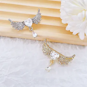 Broche Ailes d'Ange Cœur en Strass pour Femmes Or Argent Alliage de Zinc Cristal Pendentif Goutte d'Eau Épingle de Costume Bijoux