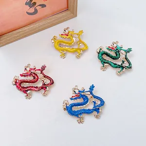 Vintage Chinese Dragon Brooch For Women Zinc Alloy Enamel Dripping Oil Animal Shape Pin Traditional Clothing Accessory