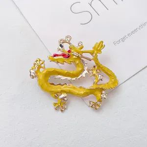 Vibrant red and yellow Chinese dragon brooch pin accessory for clothing style