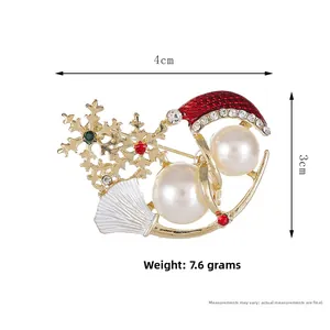 Detailed view of a Christmas brooch with snowflake and snowman elements, 4cm by 3cm size