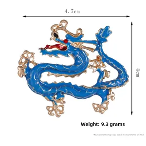 Detail view of colorful dragon brooch with 4.7x4cm size and 9.3g weight measurement