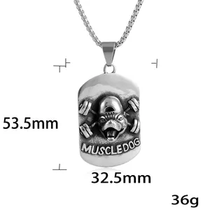 Collana militare in acciaio inossidabile stile punk con rilievo bulldog da uomo