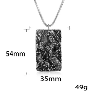 Punk stijl roestvrijstalen rechthoekige hanger ketting met Zhao Yun krijger reliëf