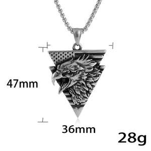 Retro stainless steel eagle pendant necklace with stars and stripes engraving
