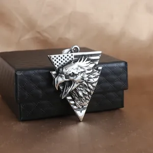 Punk style eagle head triangle pendant in vintage silver stainless steel for men