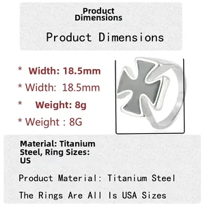 Retro punk style stainless steel cross ring for men in silver finish with US sizing