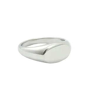 Anello Sigillo Ovale in Acciaio Inossidabile 316 Minimalista Superficie Liscia Lucido Stile Retro Punk per Uomo Donna