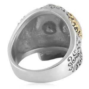 Punk-Stil Totenkopfring aus Edelstahl mit Vintage-Silber und Gold-Relief-Verzierung