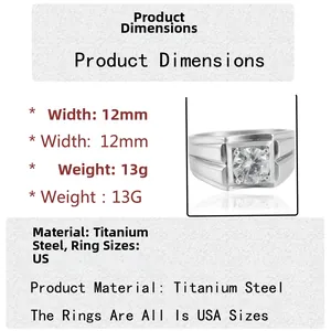 Bague rétro en acier titane avec grand zircon rond serti pour un style punk